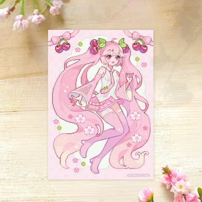 Sakura Miku A5 Pixel Art Print