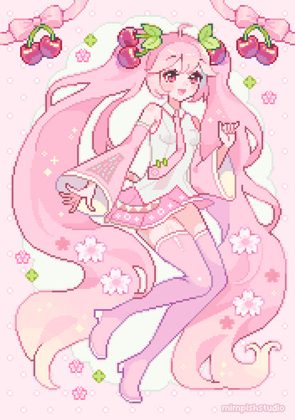 Sakura Miku A5 Pixel Art Print